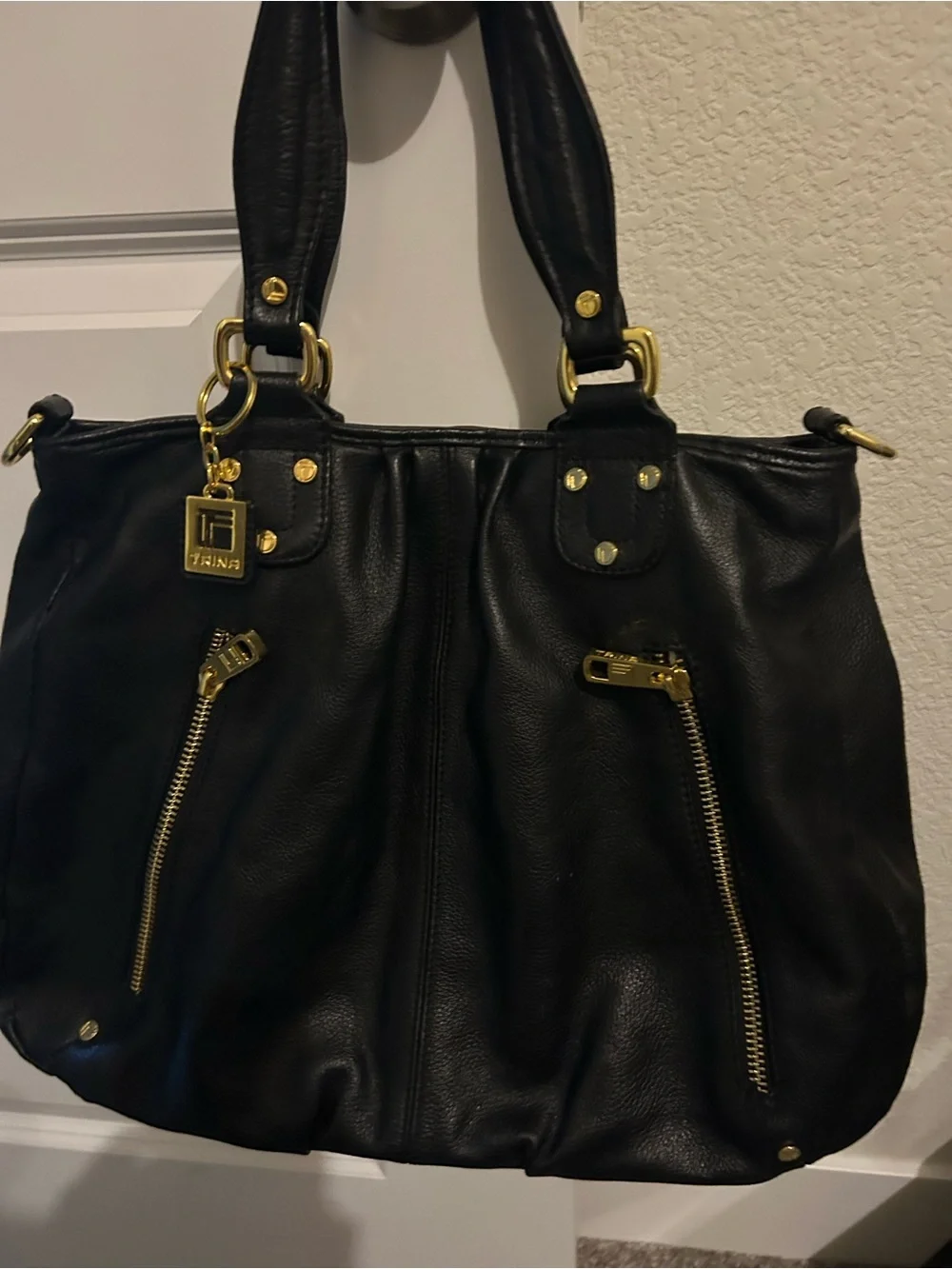 Trina Turk Black Shoulder Bag with Gold Hardware